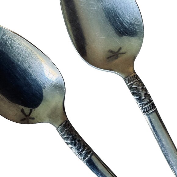 Vtg F B ROGERS Mid Century Stonehenge Stainless Flatware Place Oval Soup Spoons - Picture 3 of 13